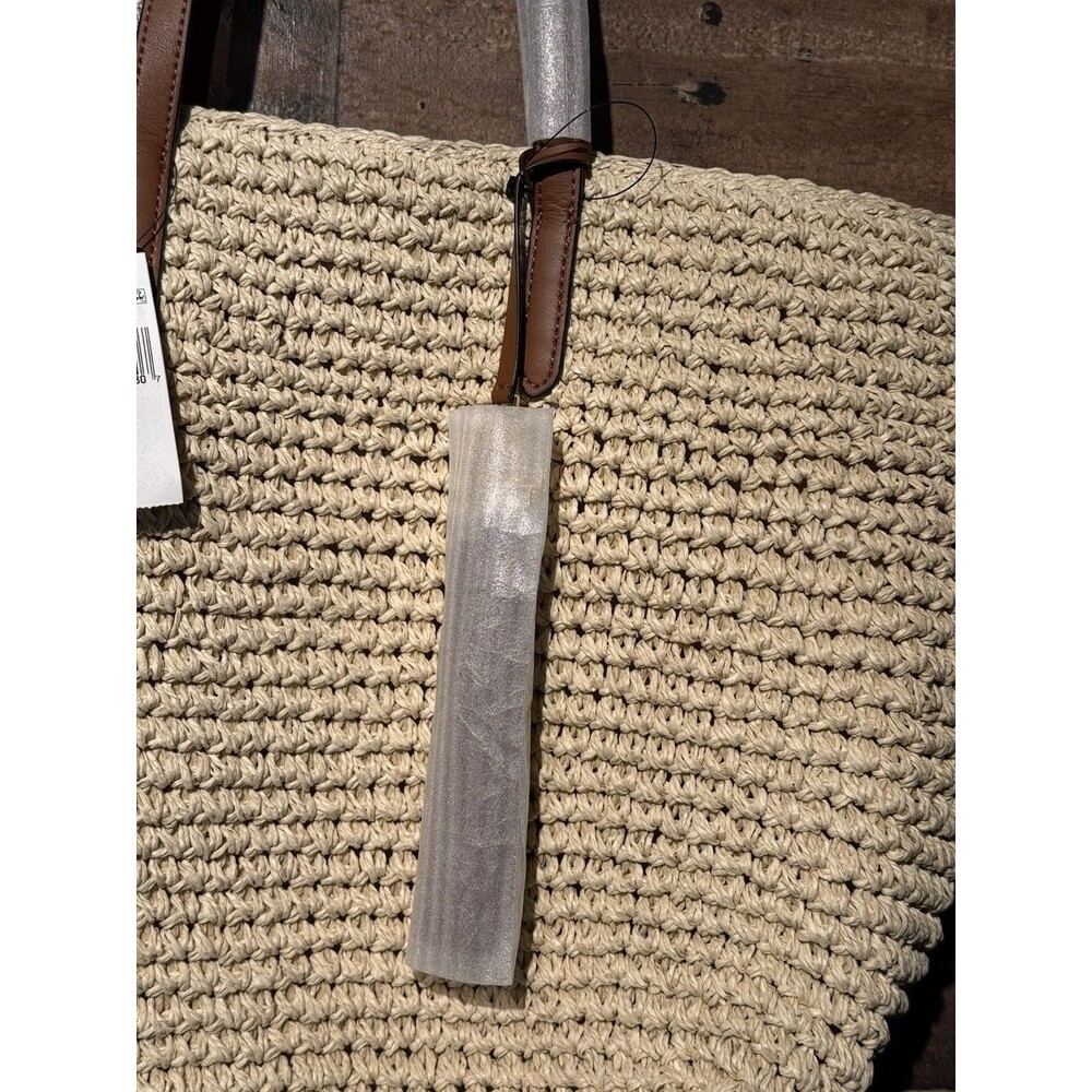 NWT Lauren RALPH LAUREN Crochet-Straw Medium Whitney Tote Natural/Lauren Tan - Picture 6 of 16